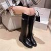 Ritterstiefel Damen Winter kleiner runder Absatz aber knielang Stiefel Damen Schnalle Mode flacher Absatz hohe Stiefel lange Stiefel Damen