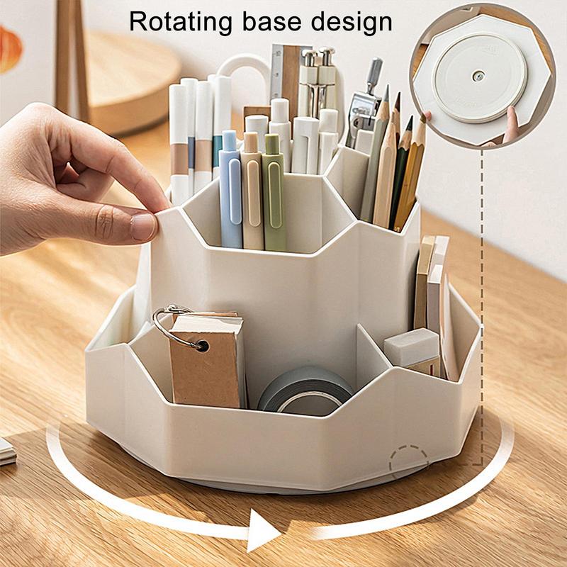 360 Rotating Pen Holder Desk Accessories Large Capacity Pencil Makeup Storage Box Desktop Organizer School Office Stationery