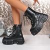 Studded Platform Wedge Boots Fall New Round Toe Front Lace-Up Anti-Slip Wear-Resistant Short-Tube Boots