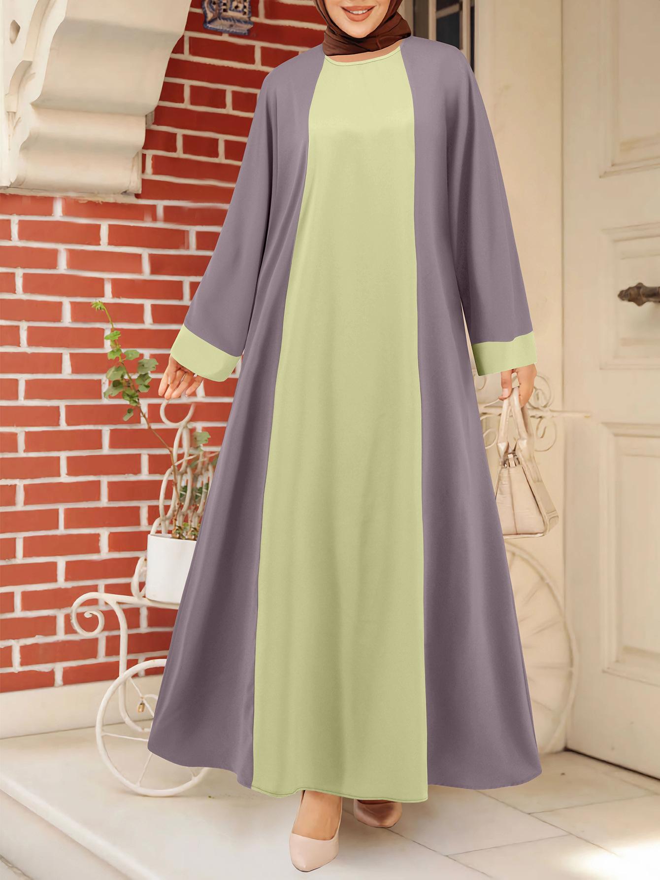 2025 spring and summer new women s loose and elegant contrasting color crew neck robe dress S