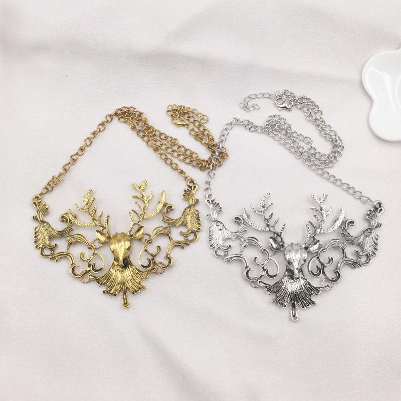 Vintage Fashion Reindeer Head Metal Necklace for Women