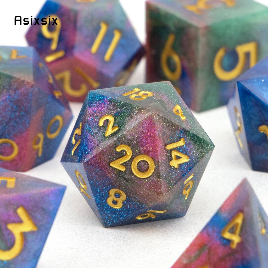 7 Pcs Colorful Golden Number Sharp Edge Resin Dice Polyhedral Dice Suitable for Role-Playing RPG    Board Game