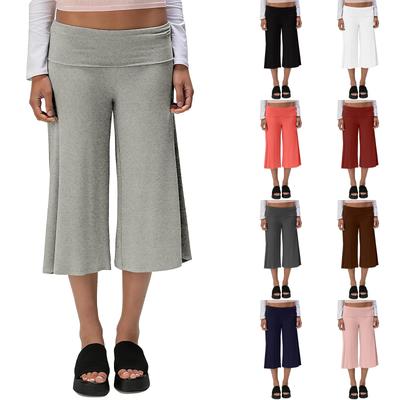 Pantaloni scurți pentru femei cu picior larg, talie înaltă elastică, pantaloni 3/4, croială casual, fluide, pantaloni casual