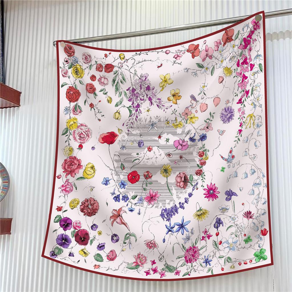 90cm Brand Square Scarf Women Fashion Floral Twill Silk Scarf Shawl Hijab Luxury Bandana Foulard Neckerchief Head Scarf For Lady