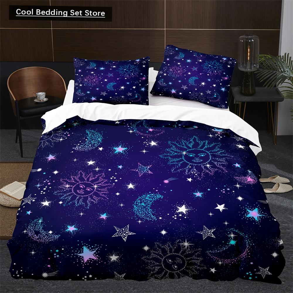 Sun Moon King Queen Duvet Cover Boho Magic Style Bedding Set for Teens Adults Golden Exotic Tribe 2/3pcs Polyester Quilt Cover