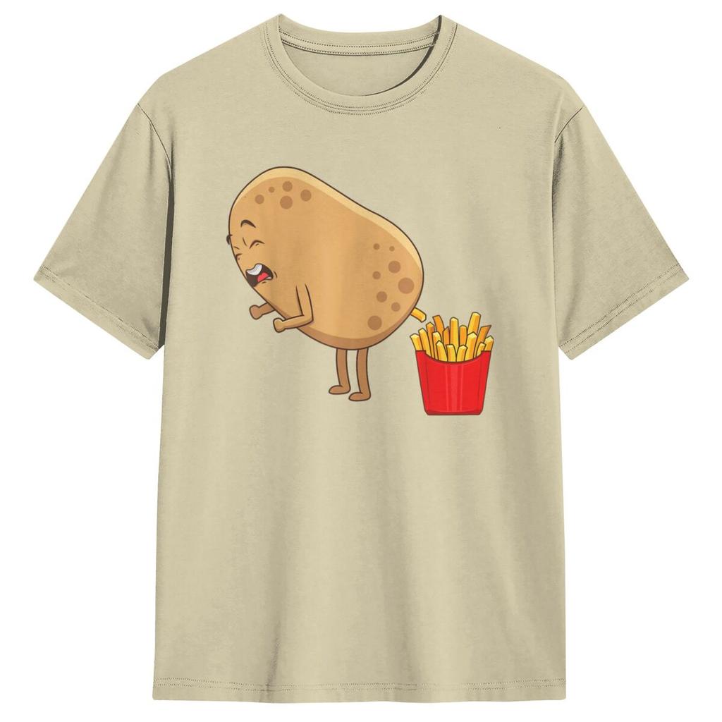 T-shirts Drôles Frites Pour Hommes Femmes Mangeurs de Pommes de Terre Hauts Esthétiques Manches Courtes Été Col Rond Grande Taille Hauts