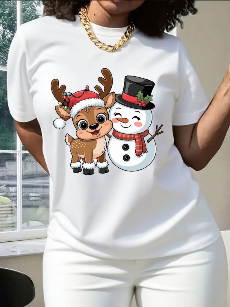 Graphic TShirt Cute Reindeer SnowUnisex Print Soft Short Sleeve Casual Crew Neck Summer Clothes for Unisex Luxus Marken Graphic Tee