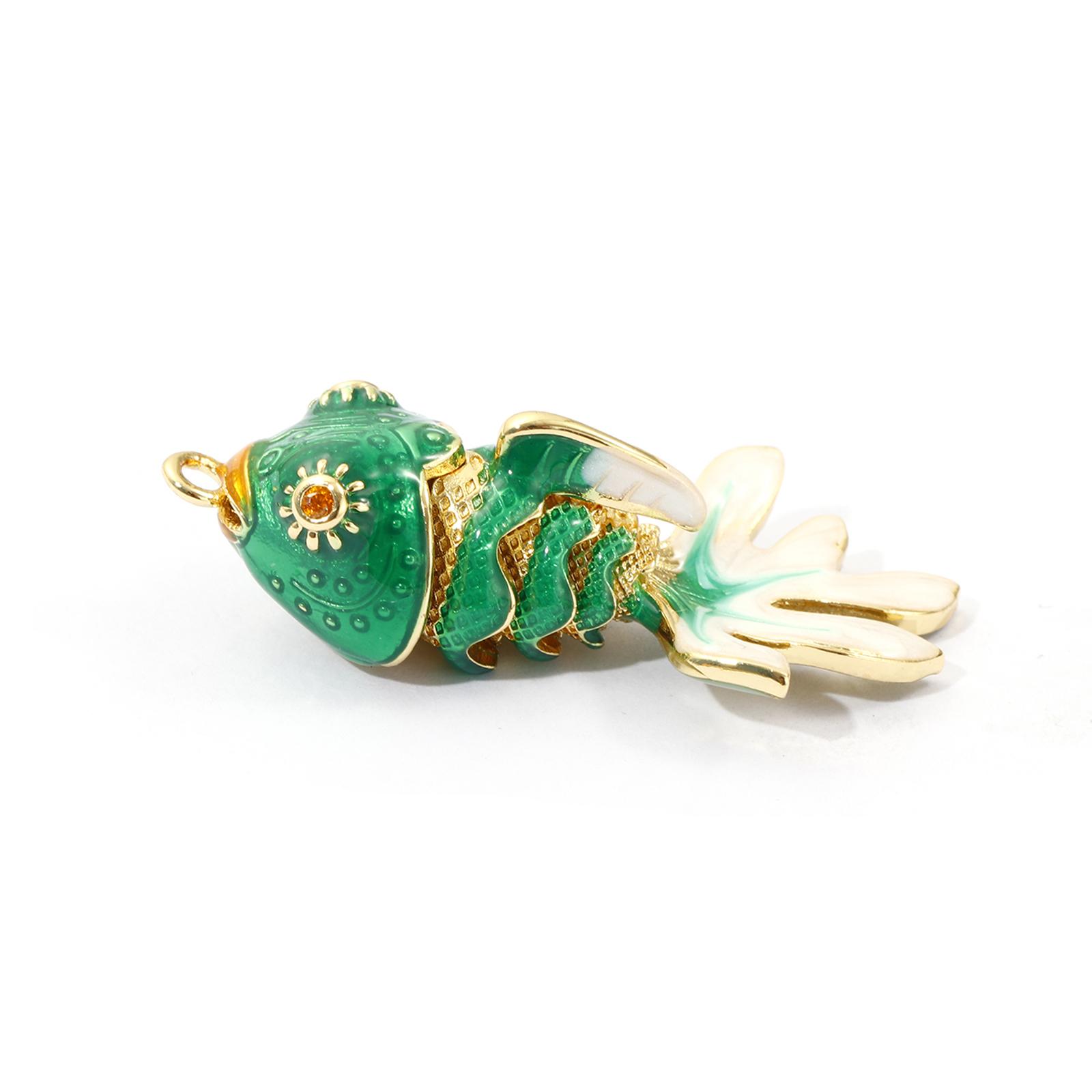 

1 Piece Brass Ocean Jewelry Goldfish Pendants 18K Gold Plated Enamel Fish Movable Orange Cubic Zirconia DIY Making 3.6cm x 1.8cm зелений
