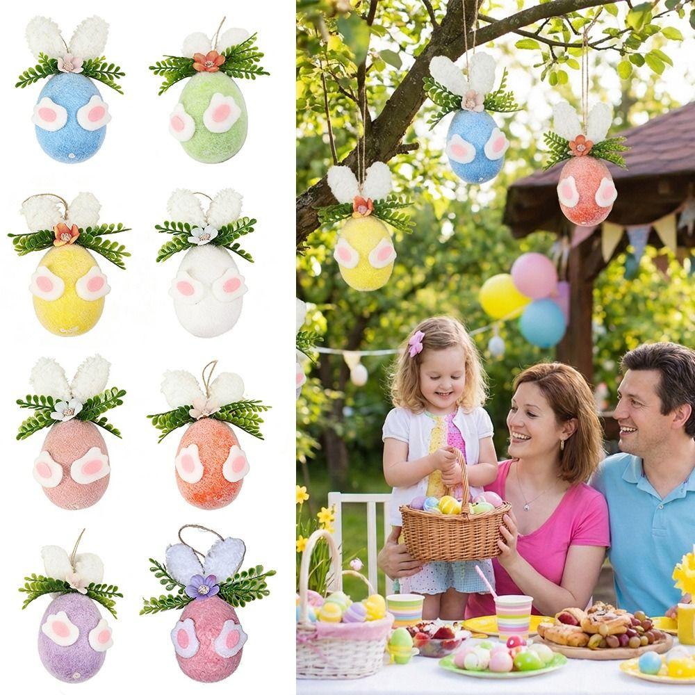 Cartoon Bunny Easter Eggs Hanging Decorations Multicolor Flocking Rabbit Ear Ornament Photo Props Scenery Landscaping