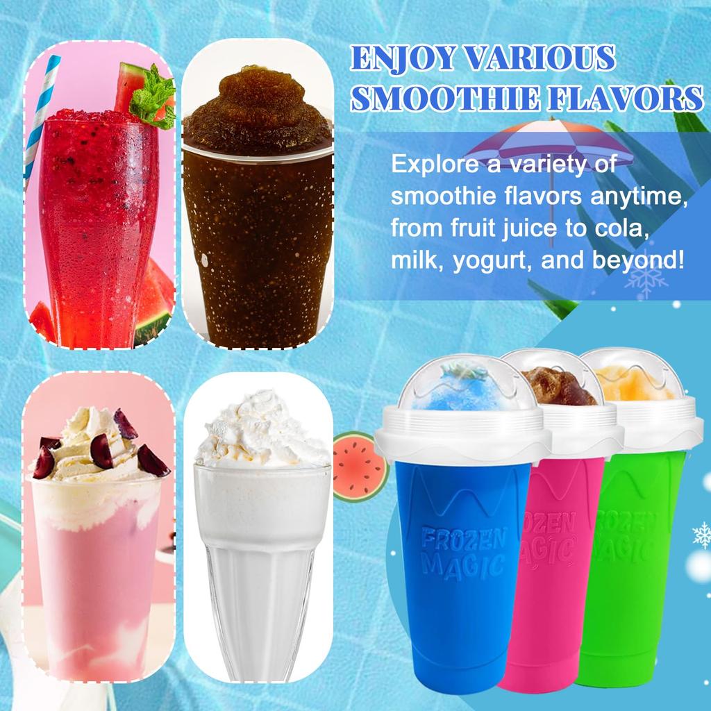 Kubek na slushy DIY Magiczny kubek do robienia slushy Przenośny kubek na soki mleko i lody Podwójna warstwa Silikon z pokrywką i słomką
