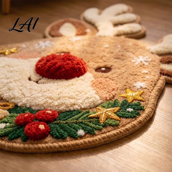 Easy Clean Decorative Rug Christmas Area Rug Plush Seasonal Bedside Gingerbread Man Tree Cute Stocking Shape Non-Slip for Bedroom Living