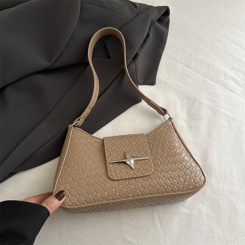 

2025 новый темперамент модная сумка через плечо на одно плечо в иностранном стиле однотонная ретро-сумка со звездами под мышками с текстурой через плечо хаки