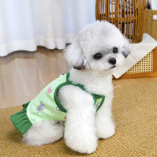 Dog Slip Dress Spring Summer Bunny Print Ruffle Hem Pet Sleeveless Dress Breathable Pet Costume Outfit Apparel for Small Dogs Cats