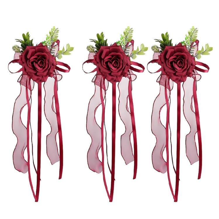 Wedding Entrance Vehicle Flower Ornament with Artificial Rose Ribbon Lengths for Mirror Placement and Car Styling