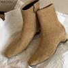Women's Chunky Platform Ankle Boots 5cm Height Increasing French Retro Office Ladies Fashion Autumn Suede Short Boots Brown