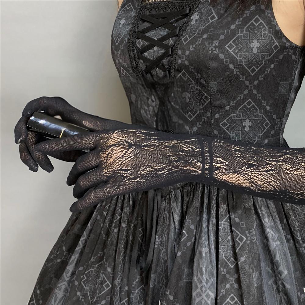 

Женские сексуальные сетчатые перчатки с вырезами в стиле JK Лолита, кружевные с цветочным узором, высокоэластичные, длинные, для вечеринок, сценических выступлений, косплея One Size