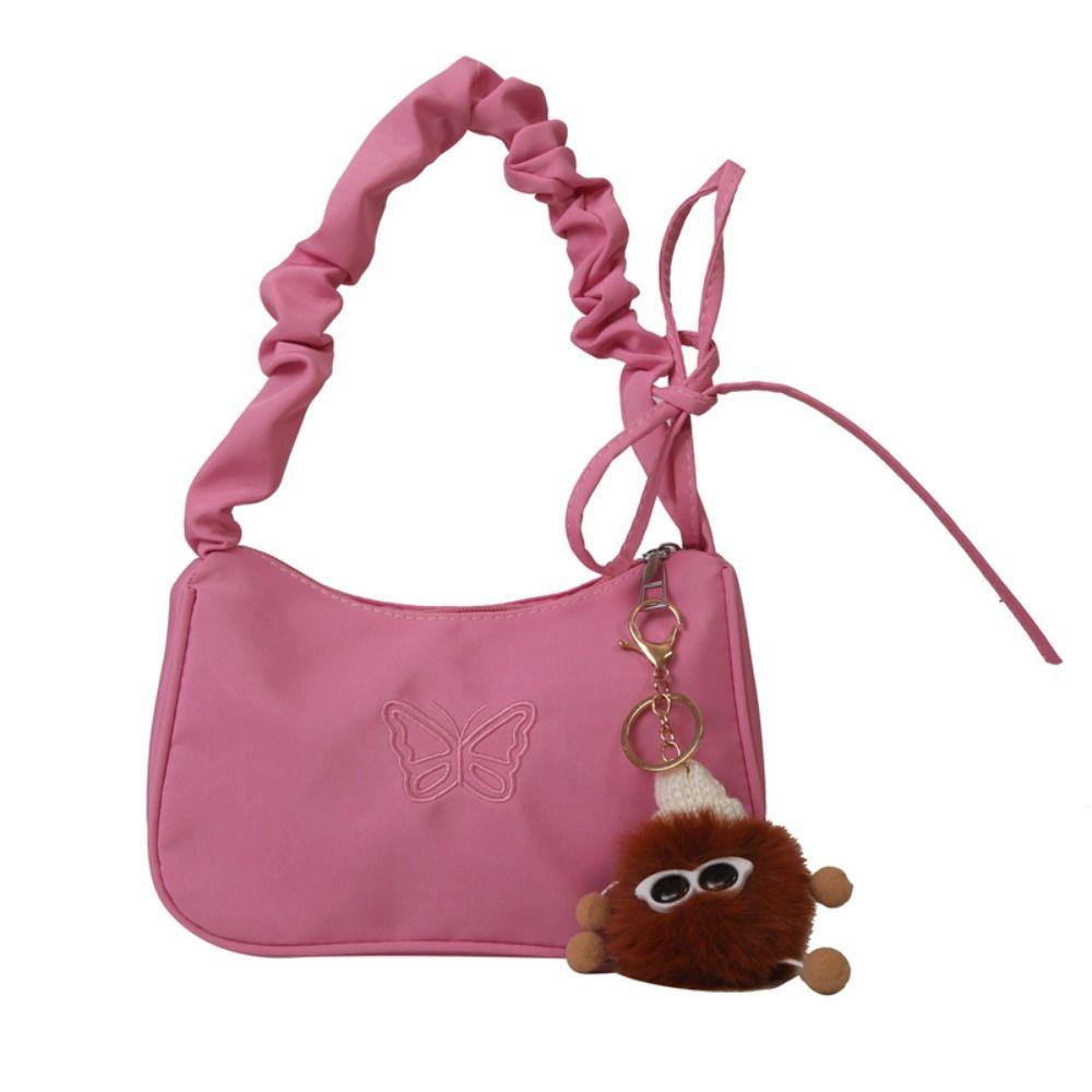 Rüschengriff Bowknot Schmetterling Umhängetasche Oxford Stickerei Ins Halbmond Unterarmtasche Make-up Lippenstift Tasche Handtasche