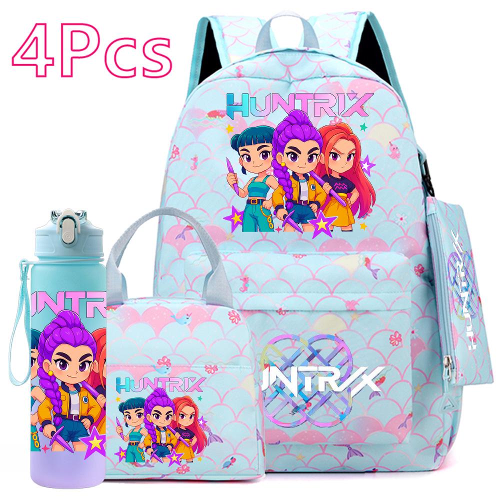 4Pcs/set Anime Cute K-POP Printed Backpack Large Capacity Bookbag HandBag Case Bag with 750ml Water Bottler Boy Girl SchoolBag Waterproof Mochila
