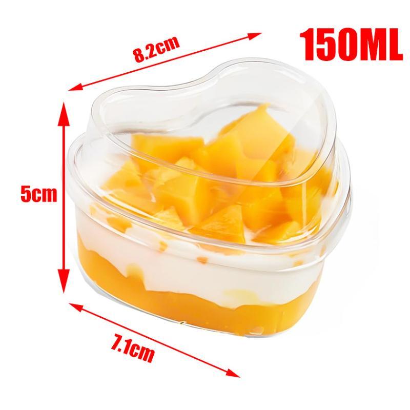 10 Pack Heart Shaped Clear Plastic Dessert Cups With Lids Reusable Food Grade For Wedding Party Valentines Day Dessert Serving