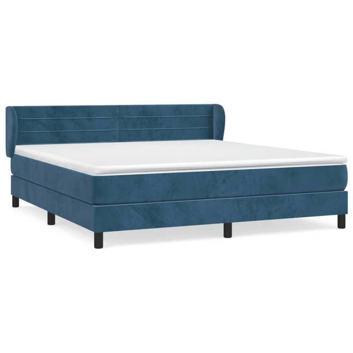 3127569 vidaXL Lit à sommier tapissier et matelas Bleu foncé 180x200cm Velours