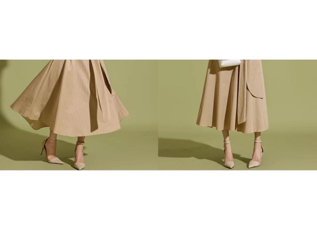 Women's Striped Irregular Midi Skirt, 2025 Spring/Autumn Collection, High Waist Tie A-Line.