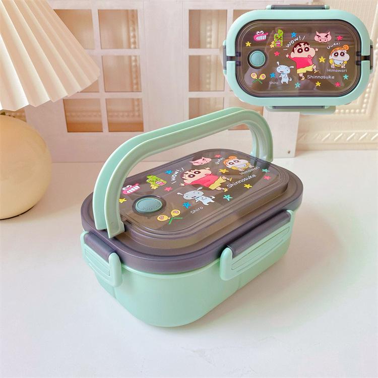 Portable Japanese Double-Layer Bento Lunch Box for Students & Office Workers - Large Capacity, Cartoon Design