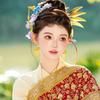 Carvings Hair Stick Colorful Crystal Hairpiece with Sparkling Crystal for Evening Dinner Wear Photo Props