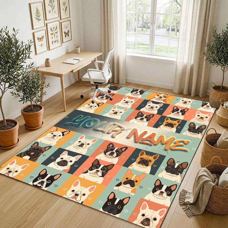 Dog Theme Crystal Velvet Rug Personalized Custom Name Text Soft Floor Mat Home Decor
