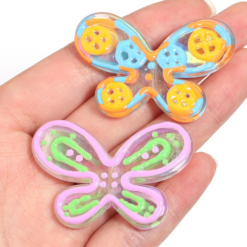 5pcs 46x32mm Butterfly Acrylic Beads Colorful Oil Dripping Loose Beads For Jewelry Making DIY Necklace Earrings Phone Key Chain