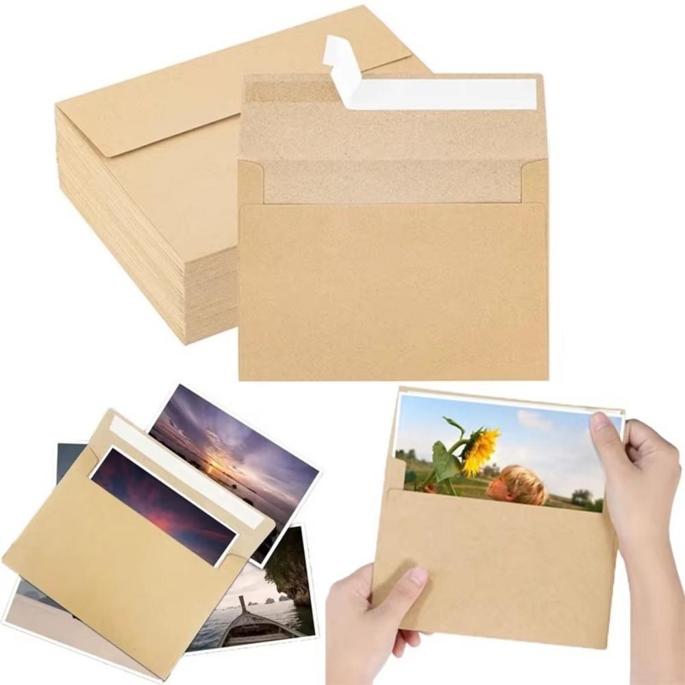 20pcs Blank Kraft Envelopes Sealing Pe Greeting Card Vintage Kraft Paper Postcard  Gift Packaging