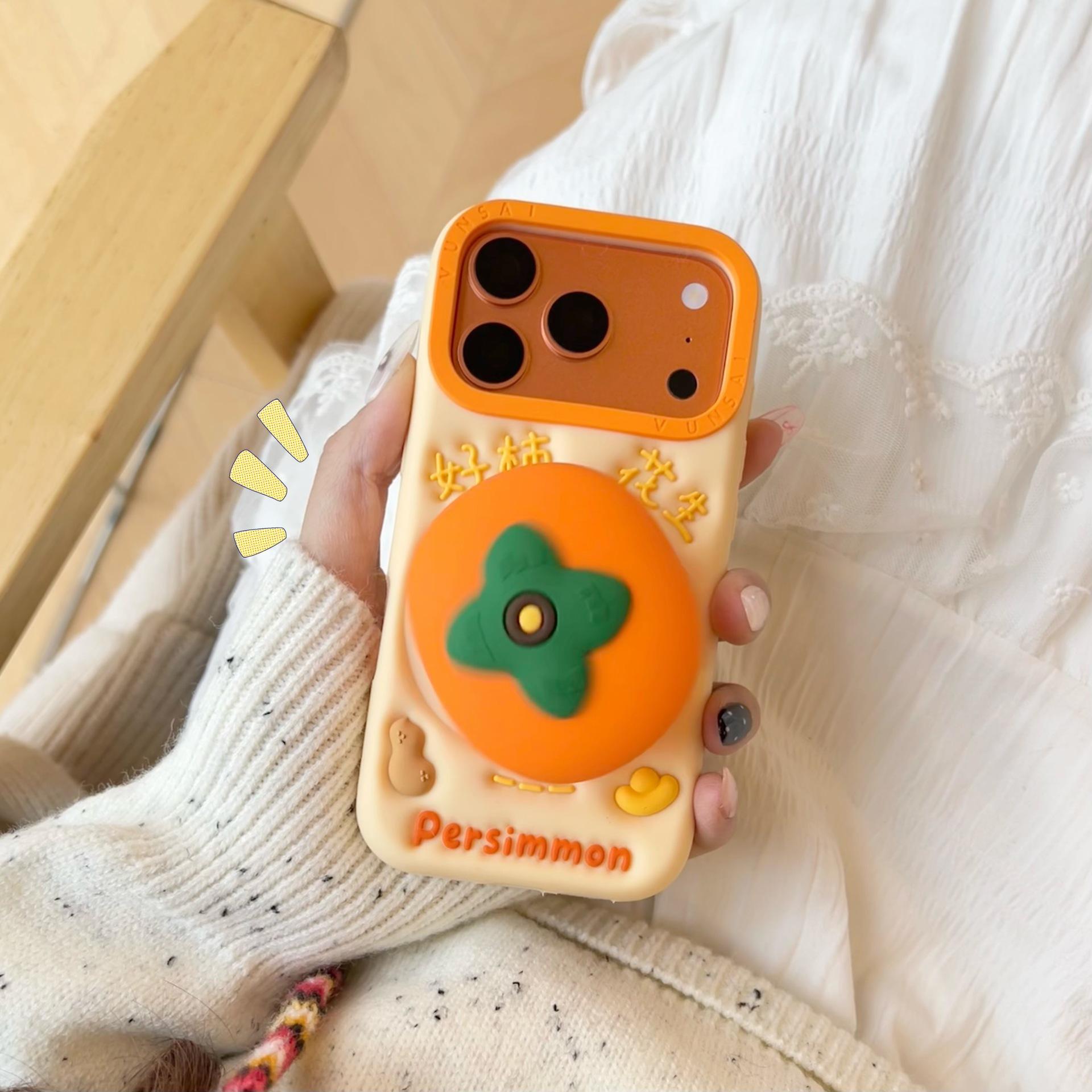 Apple 17promax cute cartoon persimmon iphone16/15/14 silicone phone case 13PM iPhone13 хурма