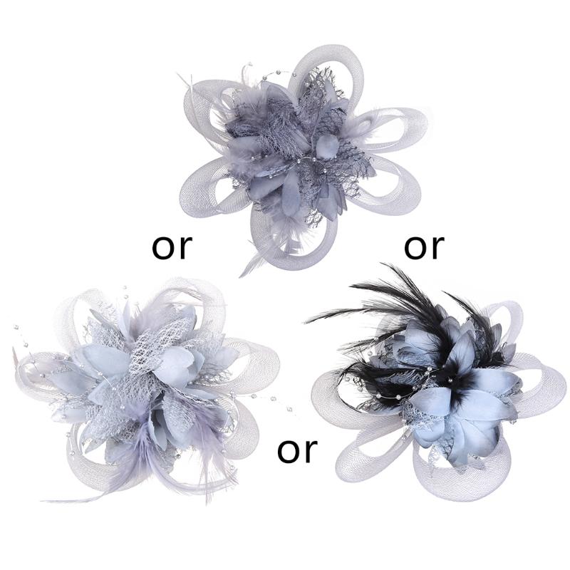 Women's Fashion Flower Feather Bead Corsage Hair Clip Bridal Hairband Brooch Pin Brida Barrettes Hair Accessories Jewelry