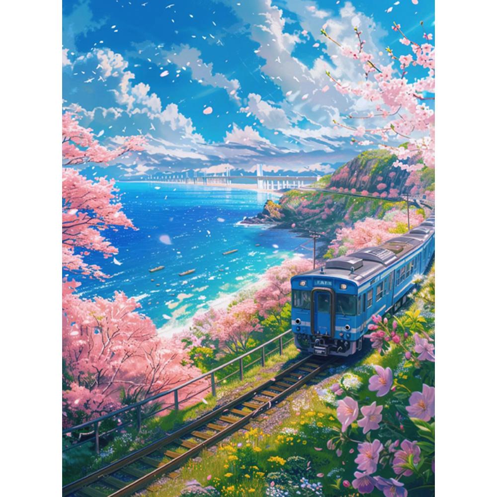 5D Diamantmalerei Fantasy Sakura Zug Voll Diamant Mosaik Landschaft Kreuzstich Sets Heimdekor
