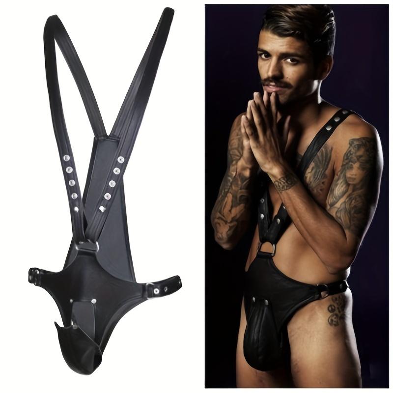 1pc BDSM Men's Erotic Adult Tight Leather Chest Strap Men's Clothing Tight Package Bondage Clothes Penis Chastity Pants Leather Suspenders Pants