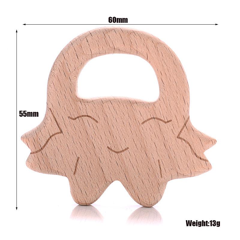 1Pcs Baby Teether Wooden Food Grade Cartoon Animals Natural Beech Wood Teething for Baby Rodent Teether Necklace Nursing Toy