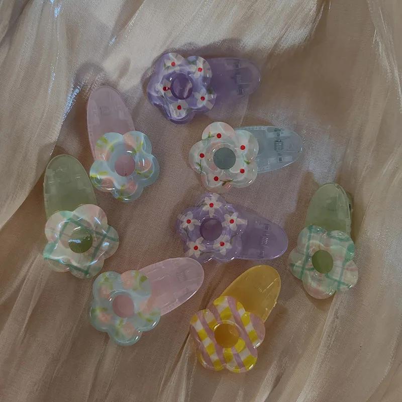 2pc Fashion Cute Plaid Flower Small Hairpin Hair Side Clips for Women Girls Child Gift Hair Accessories Headwear Ornament