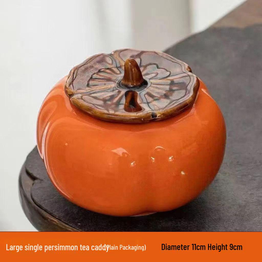 Ruyi Persimmon Ceramic Tea Can: Sealed Canister for Tea, Home Decor & Wedding Souvenir