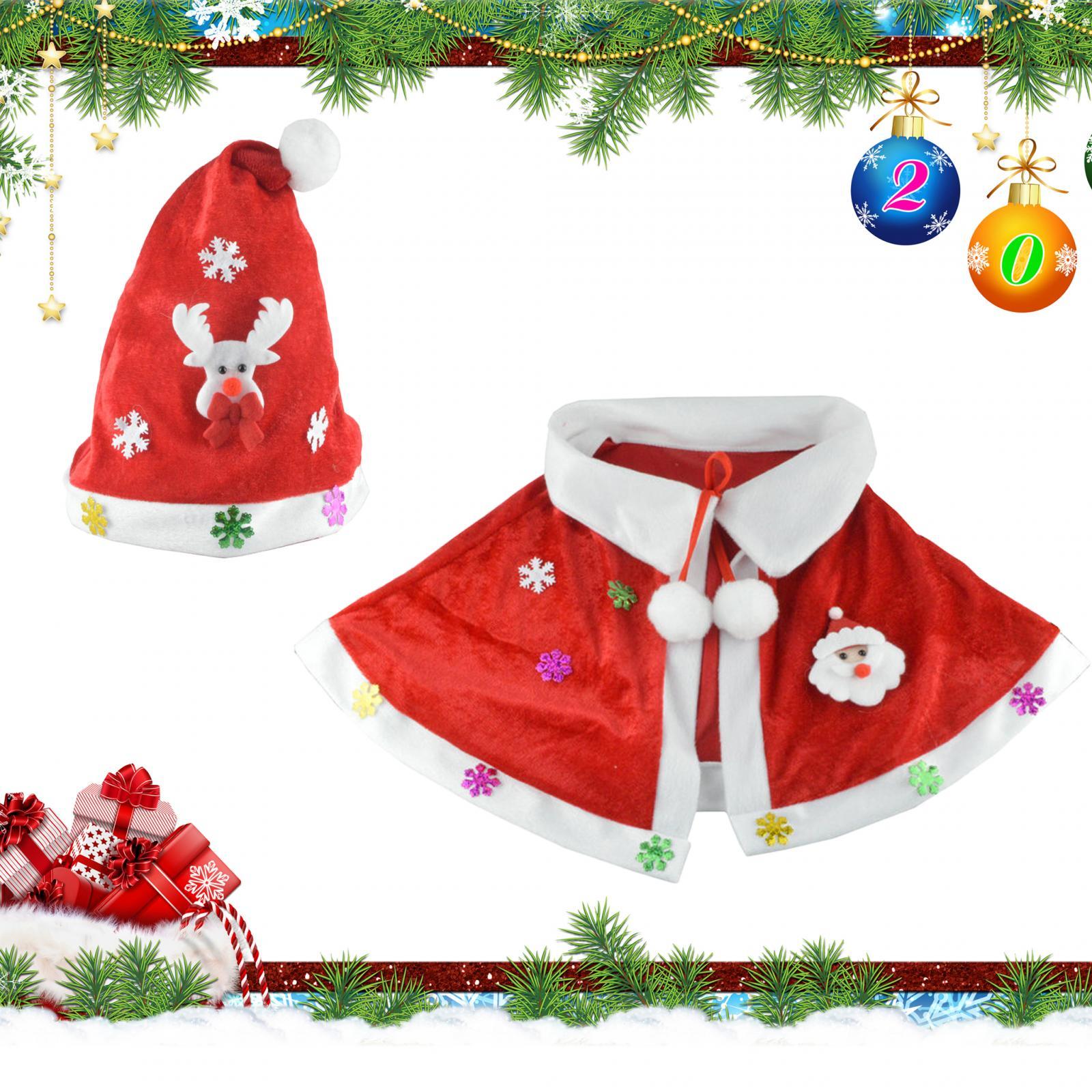 

Christmas Cloak Red Velvet Cape with Plush Balls Lace up Dress up W/ Hat Santa Cloak Shawl for Holiday Cosplay Stage Show S