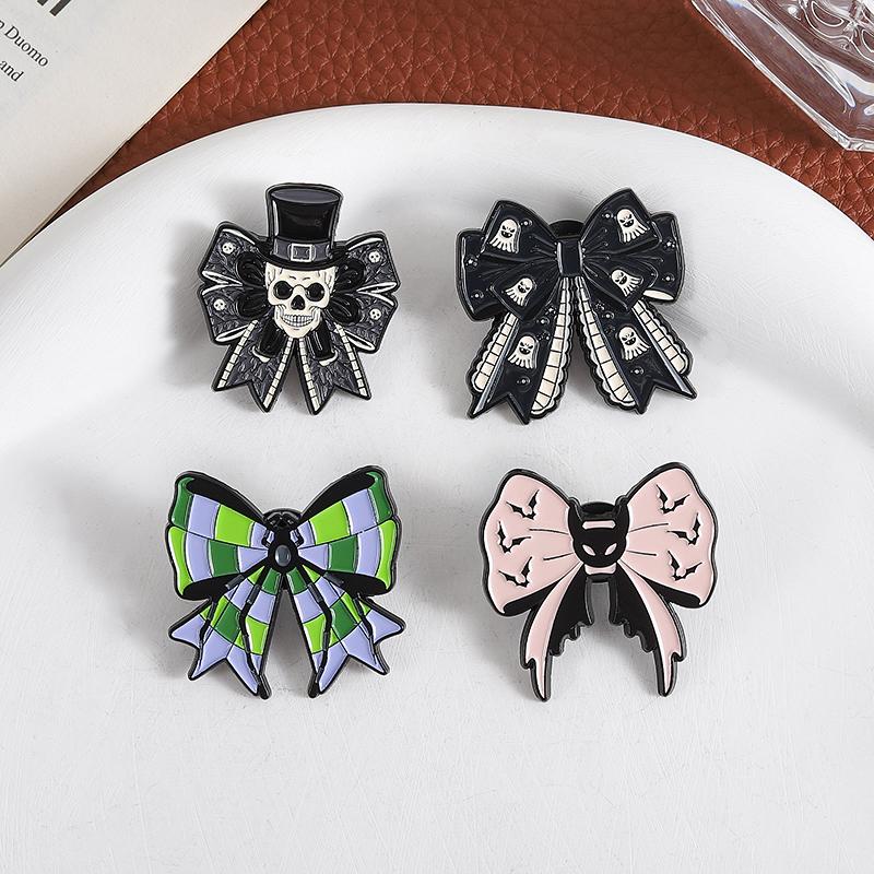 Punk Gothic Bow Enamel Pins Custom Spider Bat Skeleton Brooches Lapel Badges Clothes Funny Jewelry Gift for Friends