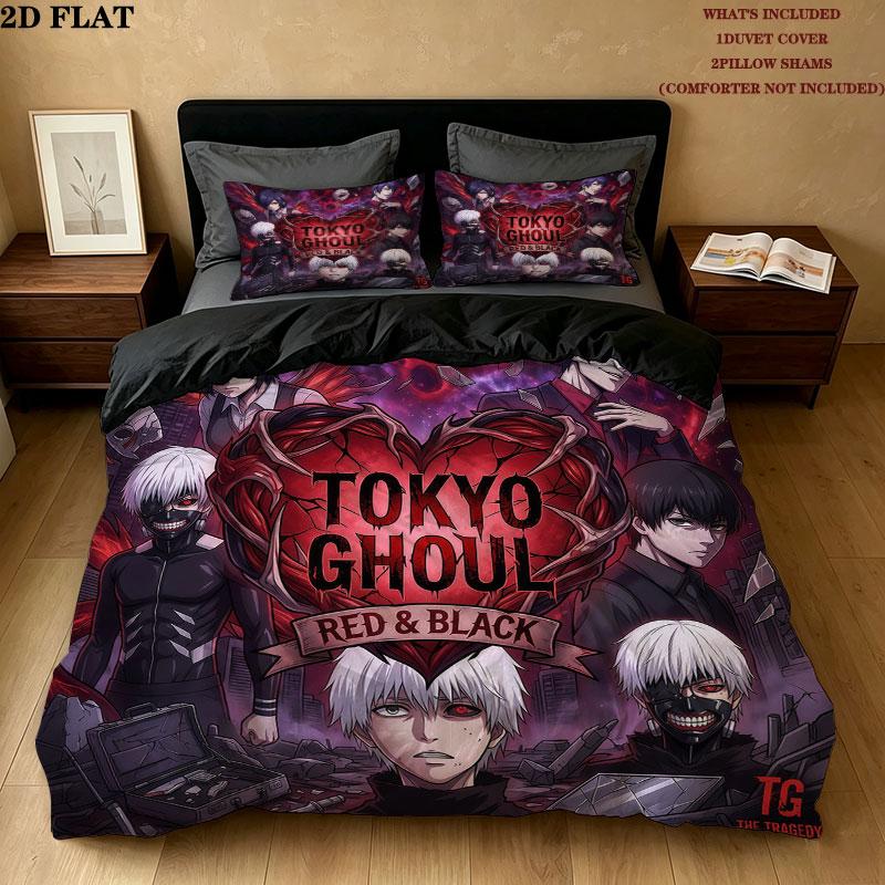 Tokyo Ghoul Vzor Povlečení Sada Prošívaných Dek Quilt Cover Povlak na Polštář Domácí Narozeninový Dárek(1 * povlak na peřinu + 2 * povlak na polštář, bez jádra)