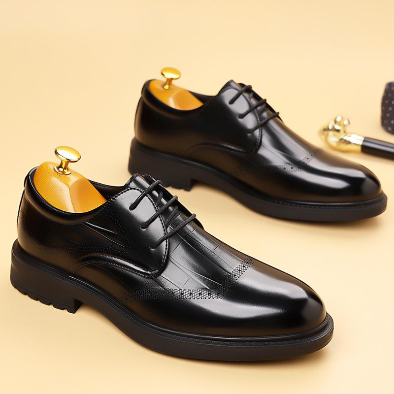 Korean British Style Platform Shoes for Men New Designer Cow Leather Brogue Shoes Male Fashion Casual Solid Color Dress Shoe Man
