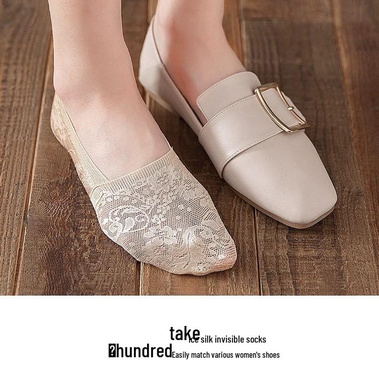 Spring/Summer Women's Breathable Jacquard Lace Boat Socks - Sweat-Absorbent, Thin, Low-Cut, Non-Slip Heel Grip, Invisible Design