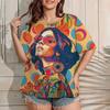 Plus Size Women's T-Shirt Summer Casual Round Neck Short Sleeve Top Fashion Girl Pattern Print Outdoor Loose Oversized Clothing