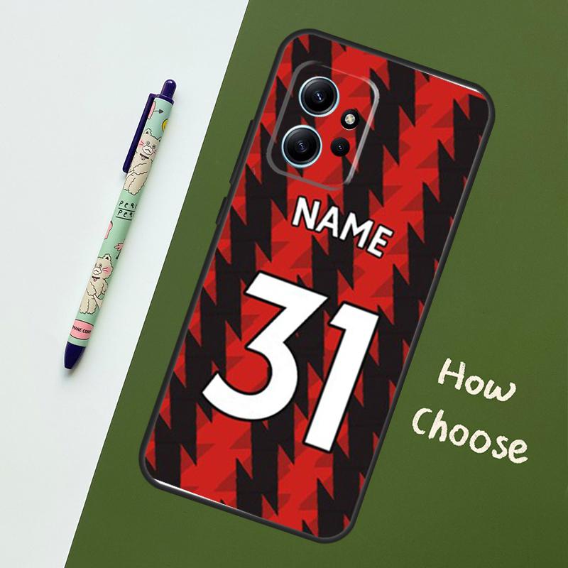 Custom Number Football Name Case For Xiaomi Redmi Note 11 12 10 Pro 8 9 Note 12S 11S 9S 10S Redmi 12C 9C 10C 12 Cover