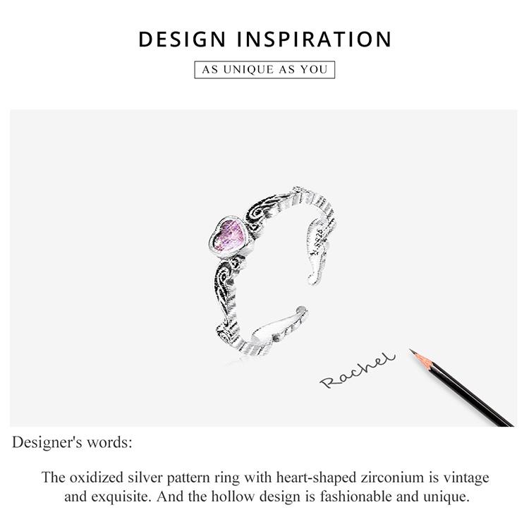 Bamoer 925 Sterling Silver Vintage Pattern Heart Ring for Women Adjustable Ring Fashion Jewelry