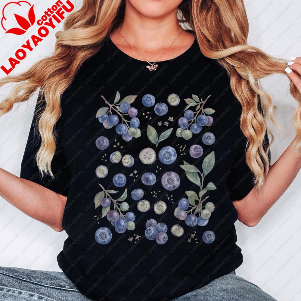 Vintage Blueberry 90s Graphic TShirt Retro Fruit Berry Nature Y2k Unisex Shirt Unisex Summer Casual Crewneck Cotton Short Sleeve