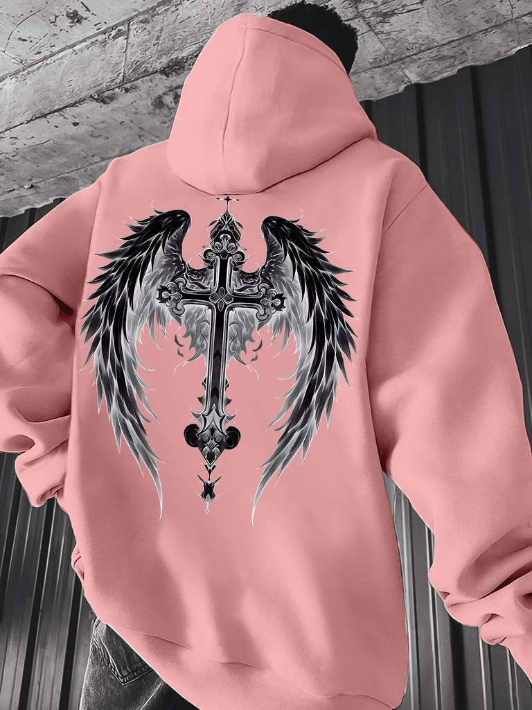 Large Print Loose Hooded Sweater, Dark Gothic Religious Men's and Women's Casual Pullover Hooded
