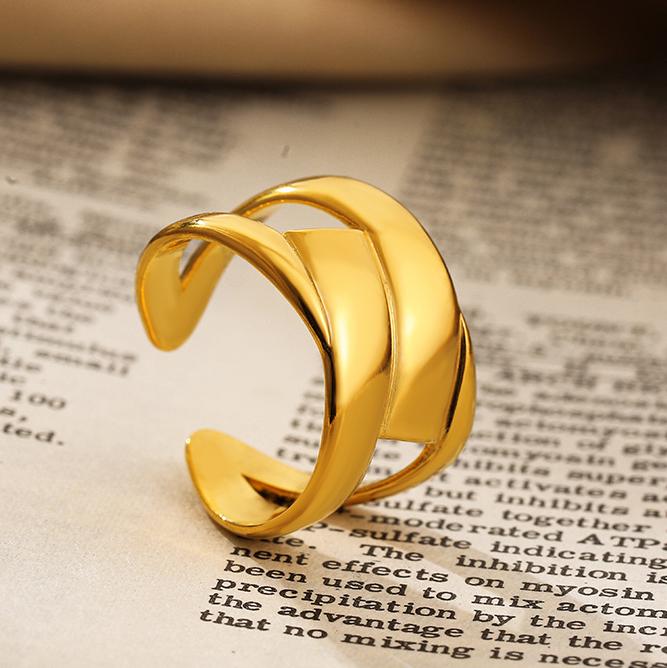

New Trendy Multi Layer Chain Rings for Women Stainless Steel Gold Color Open Adjustable Finger Ring Waterproof Zircon Gift