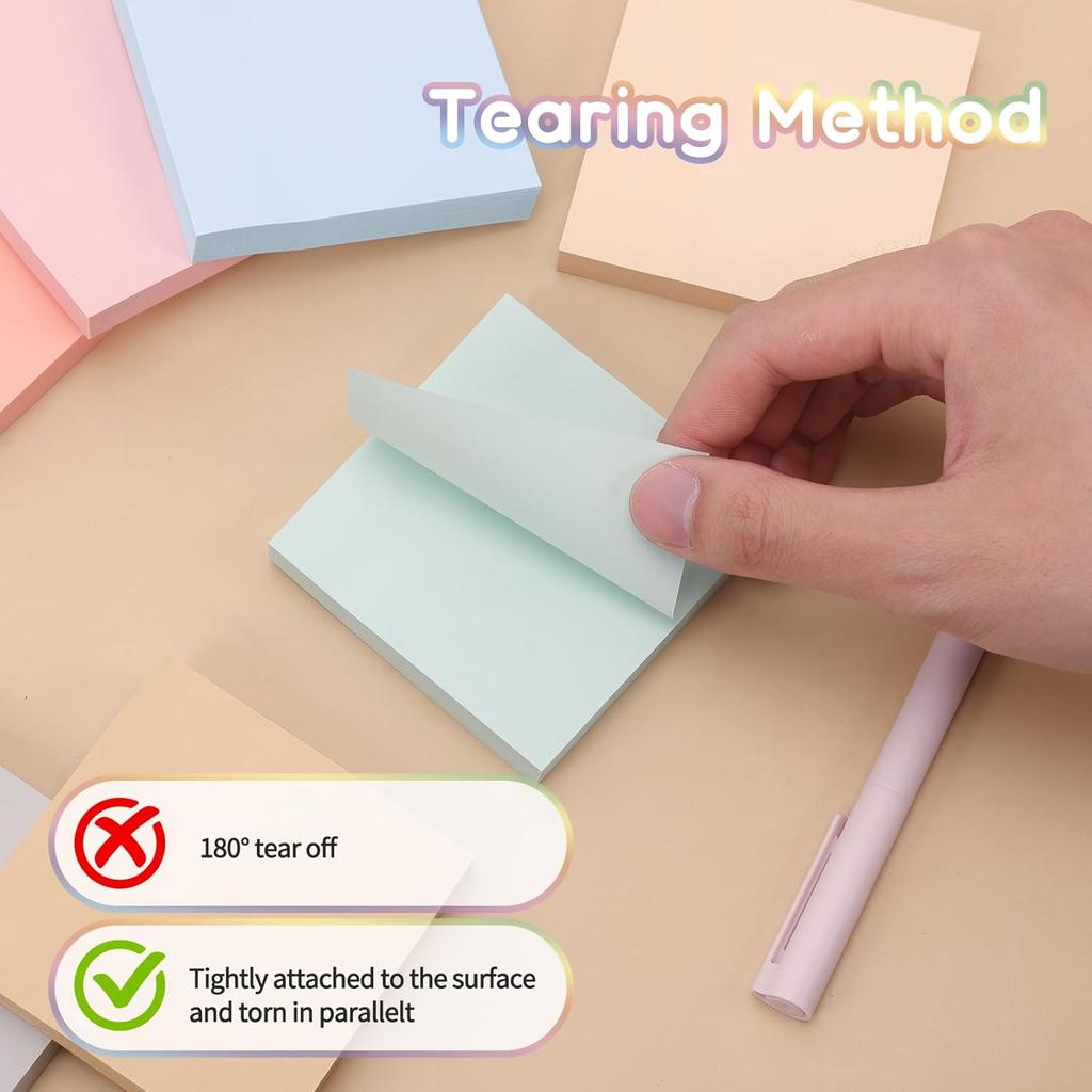 EOOUT 3x3 Inch Super Sticky Notes, 8 Pads (800 Sheets) Pastel Colors, Ink-Proof Self-Stick Notes for Office, Home &School
