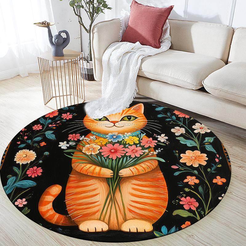 

Flower Border Animals,Round Area Rug,Carpet Rug for Living Room Bedroom Sofa Playroom Decor,Non-slip Floor Mat 80cmx80cm
